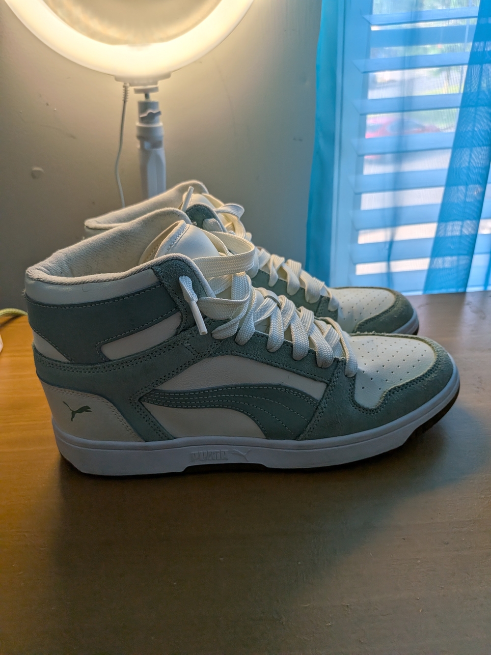 Puma Men's Rebound High-Top Sneakers in Mint Green and White - Picture 4 of 5